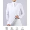 Harrison Howard Women’s Equestrian Show Shirt Long Sleeve Pleated Bib Competition Horse Riding Top with Embroidery(White)