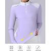Harrison Howard Women’s Horse Riding Shirt Equestrian Show Shirt Horseback Riding Shirts for Women Spliced Shoulder(Light Purple)