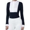 Harrison Howard Pleated Bib Rider Top Horse Riding Shirt Long Sleeve Riding Show Shirt with Lace Trims(Navy)