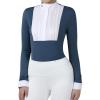 Harrison Howard Pleated Bib Rider Top Horse Riding Shirt Long Sleeve Riding Show Shirt with Lace Trims(Peacock Blue)