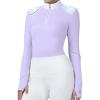 Harrison Howard Women’s Horse Riding Shirt Equestrian Show Shirt Horseback Riding Shirts for Women Spliced Shoulder(Light Purple)