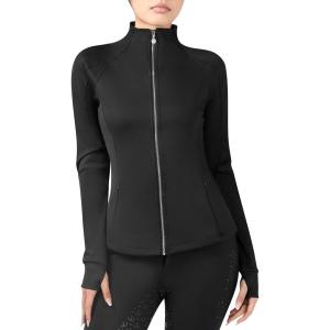 Harrison Howard Long Sleeve Equestrian Shirt Thermal Zip Jacket w/Fleece Interior Horse Riding Top with Extended Thumbholes(Black)