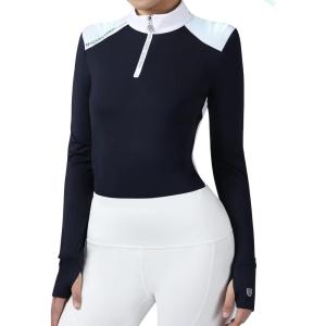 Harrison Howard Women’s Horse Riding Shirt Equestrian Show Shirt Horseback Riding Shirts for Women Spliced Shoulder(Navy)