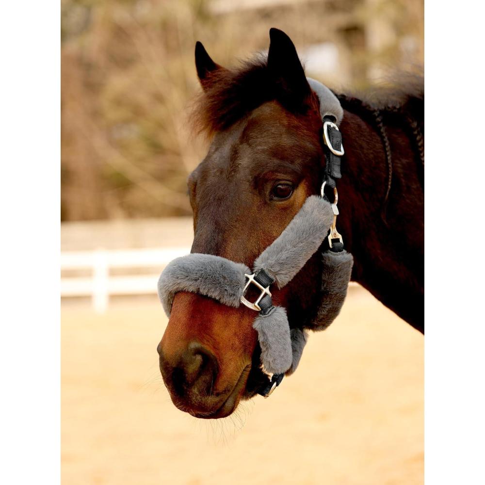 image:imageHarrison Howard Fleece Halter Covers for Horses Set of 9 Prevent Hair Loss Pressure Marks Padded Horse Halter Fleece Set BlackComet