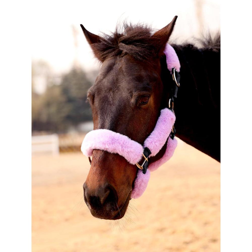 image:imageHarrison Howard Fleece Halter Covers for Horses Set of 9 Prevent Hair Loss Pressure Marks Padded Horse Halter Fleece Set BlackLight Purple