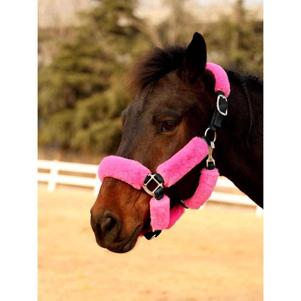 image:imageHarrison Howard Fleece Halter Covers for Horses Set of 9 Prevent Hair Loss Pressure Marks Padded Horse Halter Fleece Set BlackMagenta