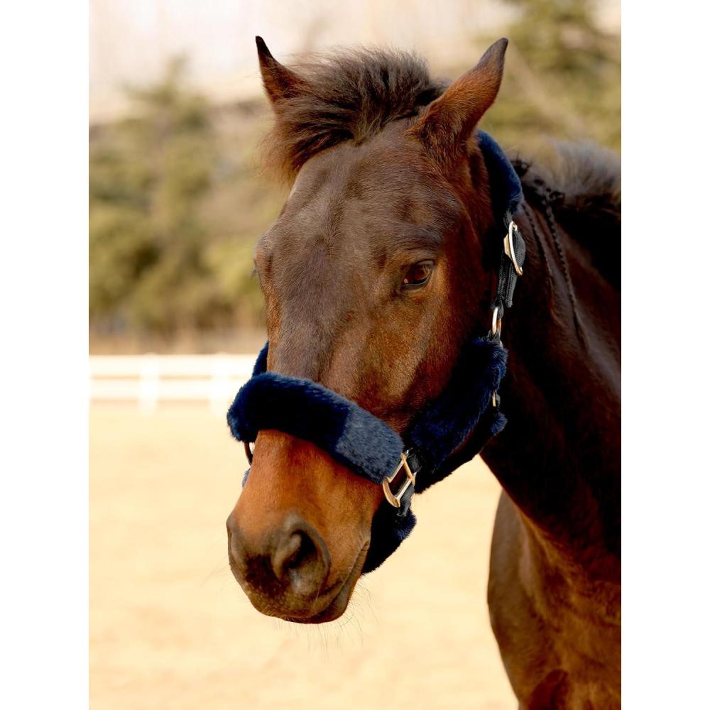 image:imageHarrison Howard Fleece Halter Covers for Horses Set of 9 Prevent Hair Loss Pressure Marks Padded Horse Halter Fleece Set BlackTrypan Blue