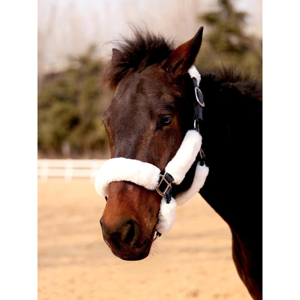 image:imageHarrison Howard Fleece Halter Covers for Horses Set of 9 Prevent Hair Loss Pressure Marks Padded Horse Halter Fleece Set BlackWhite