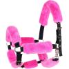 Harrison Howard Fleece Halter Covers for Horses, Set of 9, Prevent Hair Loss Pressure Marks, Padded Horse Halter Fleece Set Black(Magenta)