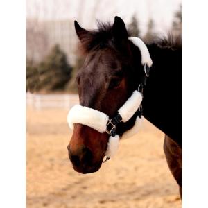 Harrison Howard Fleece Halter Covers for Horses, Set of 9, Prevent Hair Loss Pressure Marks, Padded Horse Halter Fleece Set Black(Cream White)