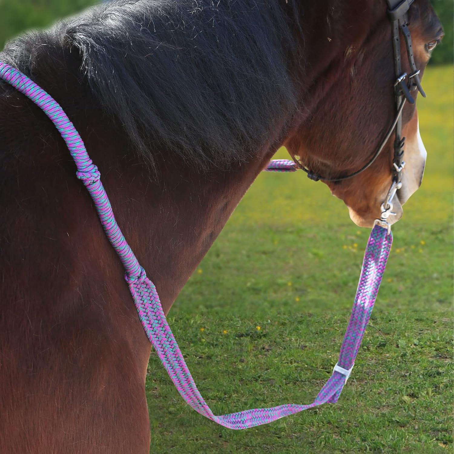 image:imageHarrison Howard Horse Tack Western Nylon Braided Roping Barrel Reins with Safety Knots and Scissor Snaps