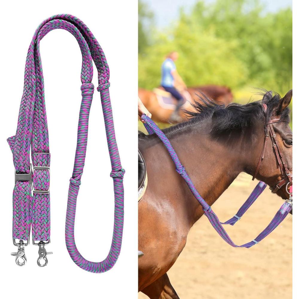 image:imageHarrison Howard Horse Tack Western Nylon Braided Roping Barrel Reins with Safety Knots and Scissor Snaps