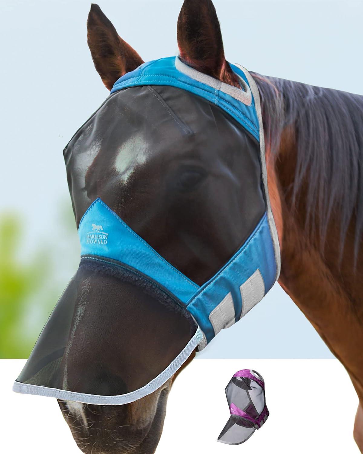 image:imageHarrison Howard CareMaster Pro Luminous Horse Fly Mask Large Eye Space Full Face Standard with Nose No Ears Aquamarine S PonyVoodoo Blue