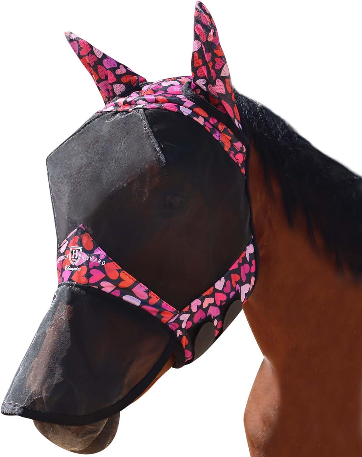 image:imageHarrison Howard Pro LumiVista Horse Full Face Fly Mask Large Eye Space Long Nose with Ears UV Protection for Horse Cute Hearts LCute Hearts