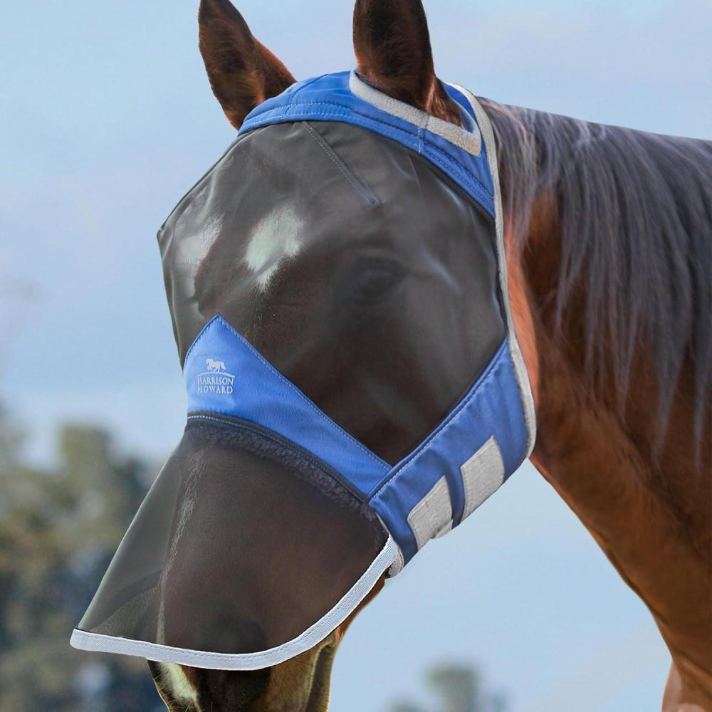image:imageHarrison Howard CareMaster Pro Luminous Horse Fly Mask Large Eye Space Full Face Standard with Nose No Ears Aquamarine S PonyAquamarine
