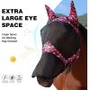 Harrison Howard Pro LumiVista Horse Full Face Fly Mask Large Eye Space Long Nose with Ears UV Protection for Horse Cute Hearts L(Cute Hearts)