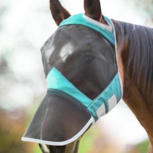 Harrison Howard CareMaster Pro Luminous Horse Fly Mask Large Eye Space Full Face Standard with Nose No Ears Aquamarine S Pony(Summer Mint)