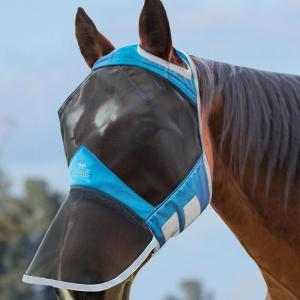 Harrison Howard CareMaster Pro Luminous Horse Fly Mask Large Eye Space Full Face Standard with Nose No Ears Aquamarine S Pony(Voodoo Blue)