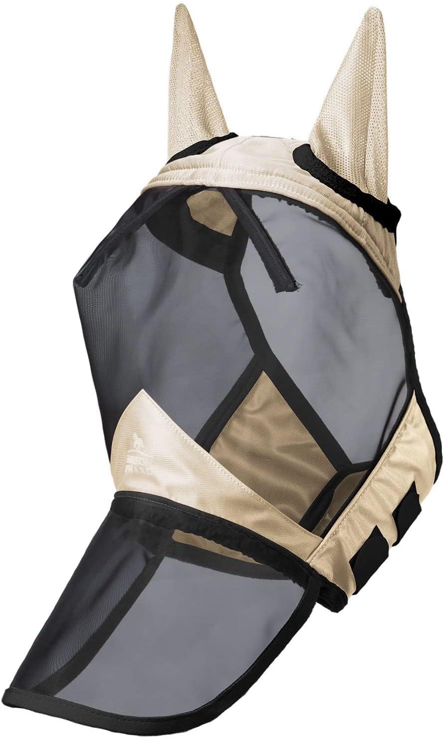 image:imageHarrison Howard Pro Luminous Horse Fly Mask Long Nose with Ears UV Protection for Horse Azure BlueSilver Small PonyLight Champagne