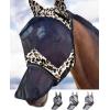 Harrison Howard LumiVista Horse Fly Mask Long Nose with Ears UV Protection for Horse Green Cactus L Full Size(Leopard Print)