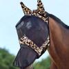 Harrison Howard LumiVista Horse Fly Mask Long Nose with Ears UV Protection for Horse Green Cactus L Full Size(Leopard Print)