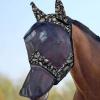 Harrison Howard LumiVista Horse Fly Mask Long Nose with Ears UV Protection for Horse Green Cactus L Full Size(Paisley Wave)