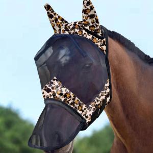 Harrison Howard LumiVista Horse Fly Mask Long Nose with Ears UV Protection for Horse Green Cactus L Full Size(Leopard Print)