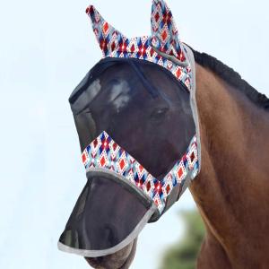 Harrison Howard LumiVista Horse Fly Mask Long Nose with Ears UV Protection for Horse Green Cactus L Full Size(Tribal Rhombus)