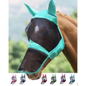 Harrison Howard Pro Luminous Horse Fly Mask Long Nose with Ears UV Protection for Horse Azure Blue/Silver Small Pony(Summer Mint)