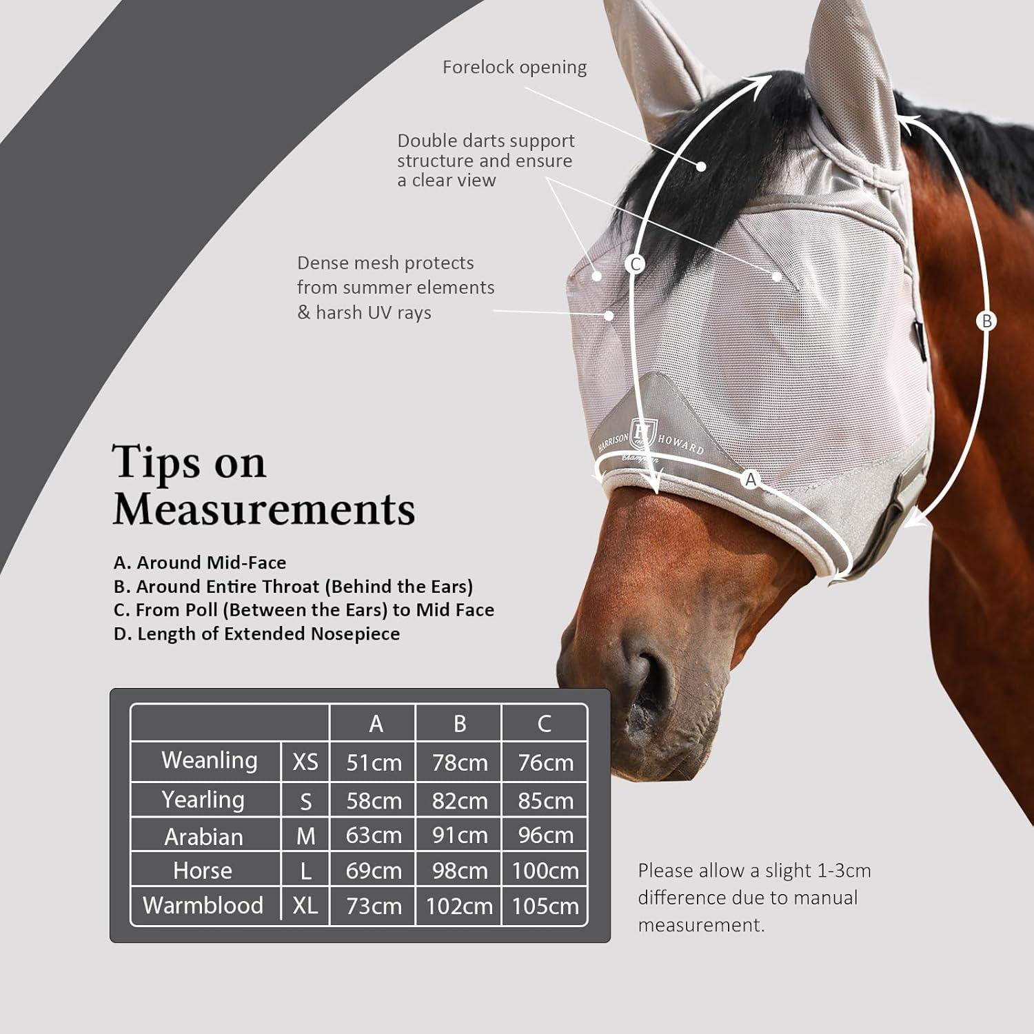 image:imageHarrison Howard Half Face Horse Fly Mask UV Protection and Breathable for Equine Use Comfortable Mint MGrey