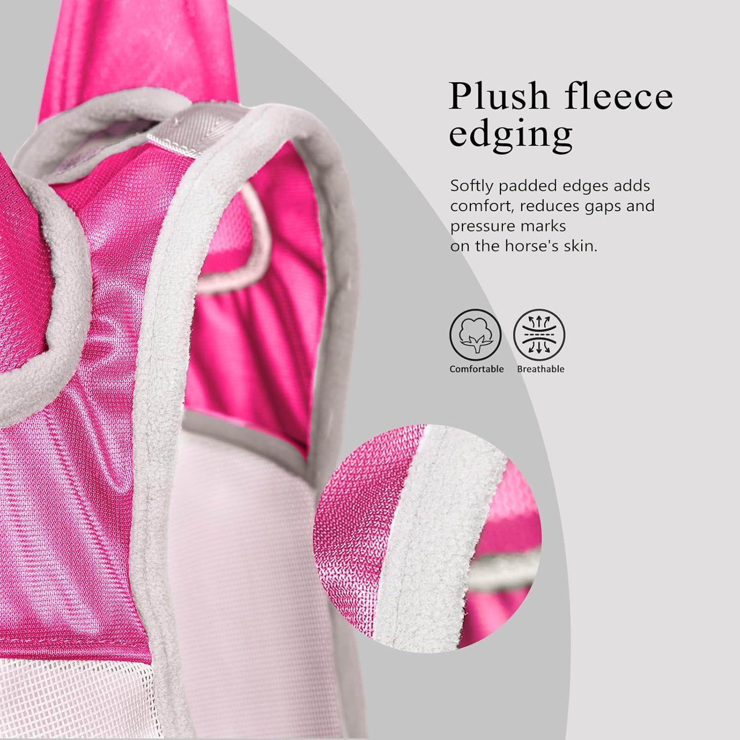image:imageHarrison Howard Half Face Horse Fly Mask UV Protection and Breathable for Equine Use Comfortable Mint MMagenta