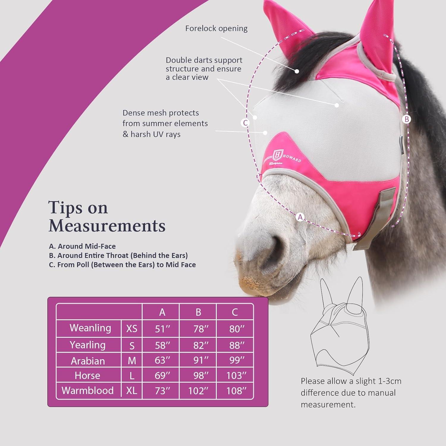 image:imageHarrison Howard Half Face Horse Fly Mask UV Protection and Breathable for Equine Use Comfortable Mint MMagenta