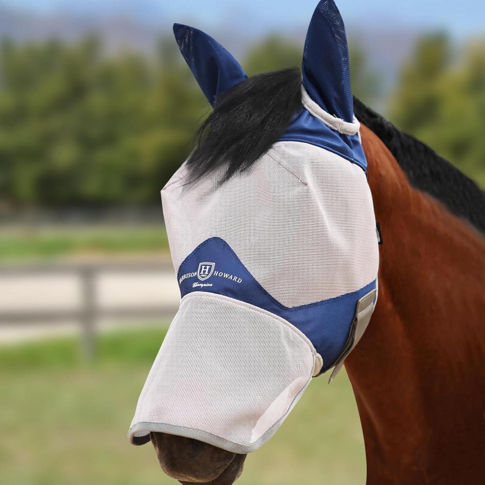 image:imageHarrison Howard Full Face Horse Fly Mask UV Protection and Breathable for Equine Use Comfortable Magenta XSNavy