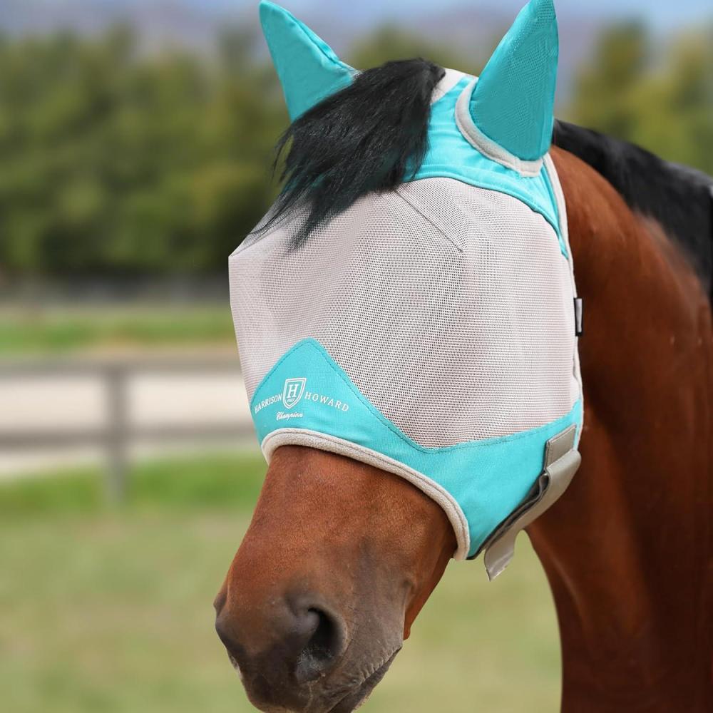 image:imageHarrison Howard Half Face Horse Fly Mask UV Protection and Breathable for Equine Use Comfortable Mint MMint