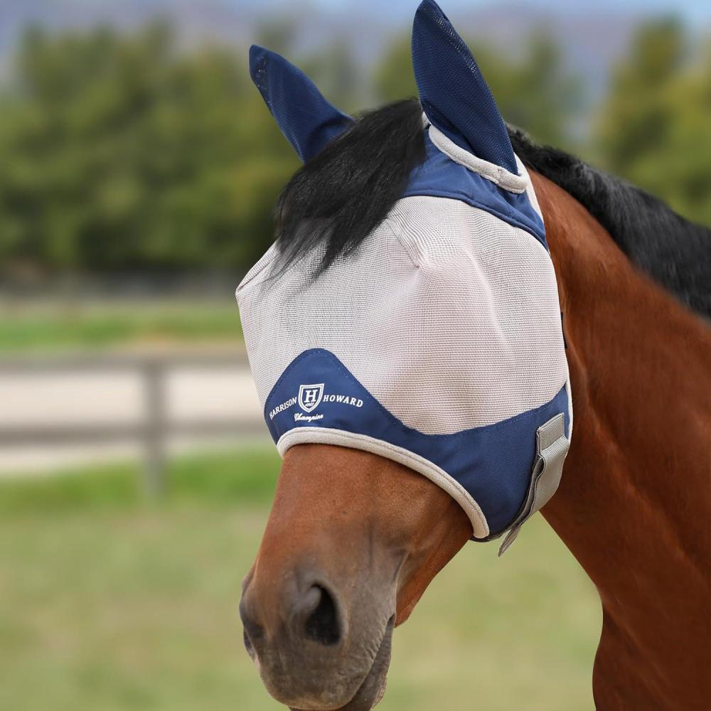 image:imageHarrison Howard Half Face Horse Fly Mask UV Protection and Breathable for Equine Use Comfortable Mint MNavy