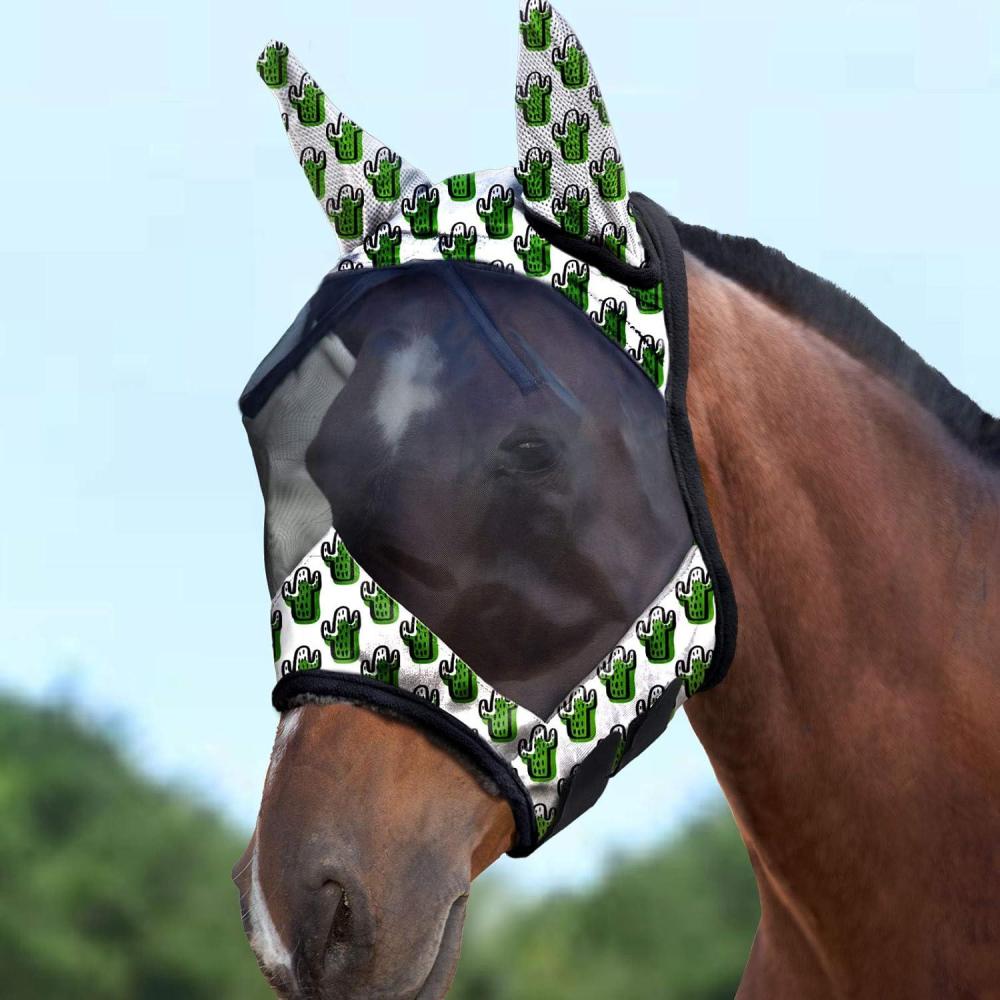 image:imageHarrison Howard LumiVista Horse Fly Mask Standard with Ears UV Protection for Horse Dream Star S PonyGreen Cactus