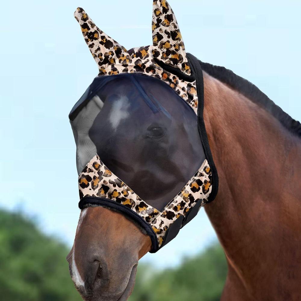 image:imageHarrison Howard LumiVista Horse Fly Mask Standard with Ears UV Protection for Horse Dream Star S PonyLeopard Print