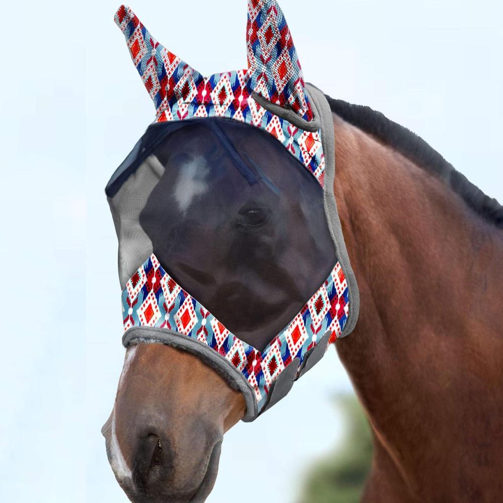 image:imageHarrison Howard LumiVista Horse Fly Mask Standard with Ears UV Protection for Horse Dream Star S PonyTribal Rhombus