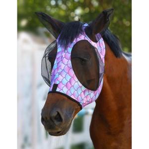 Harrison Howard Stretch Fly Mask with Forelock Opening and Patterns Comfortable Breathable Snug Fitting Horse Fly Mask Leopard M(Fish Scale)