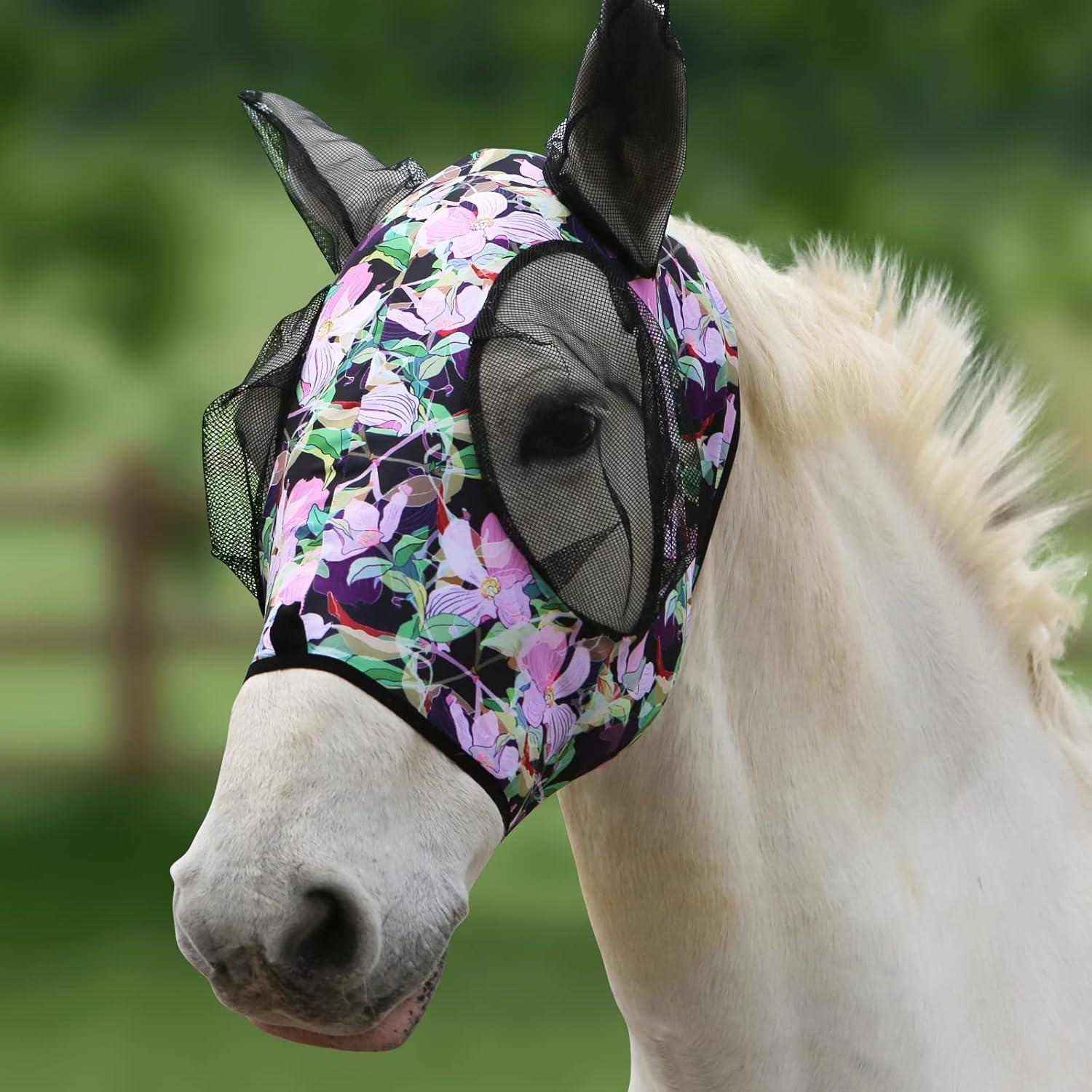 image:imageHarrison Howard Super Comfort Stretchy Fly Mask Large Eye Space with UV Protection Soft on Skin with Breathability Star MediumBlossom Vibe