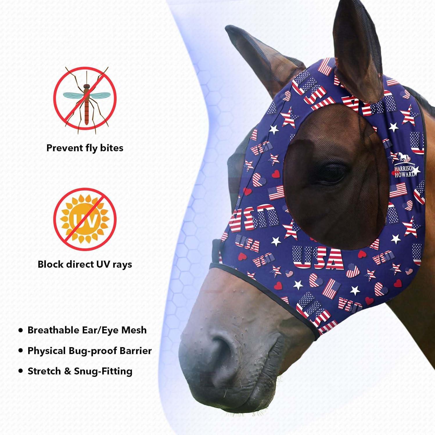 image:imageHarrison Howard Super Comfort Stretchy Fly Mask Large Eye Space with UV Protection Soft on Skin with Breathability Star MediumClassic Letters