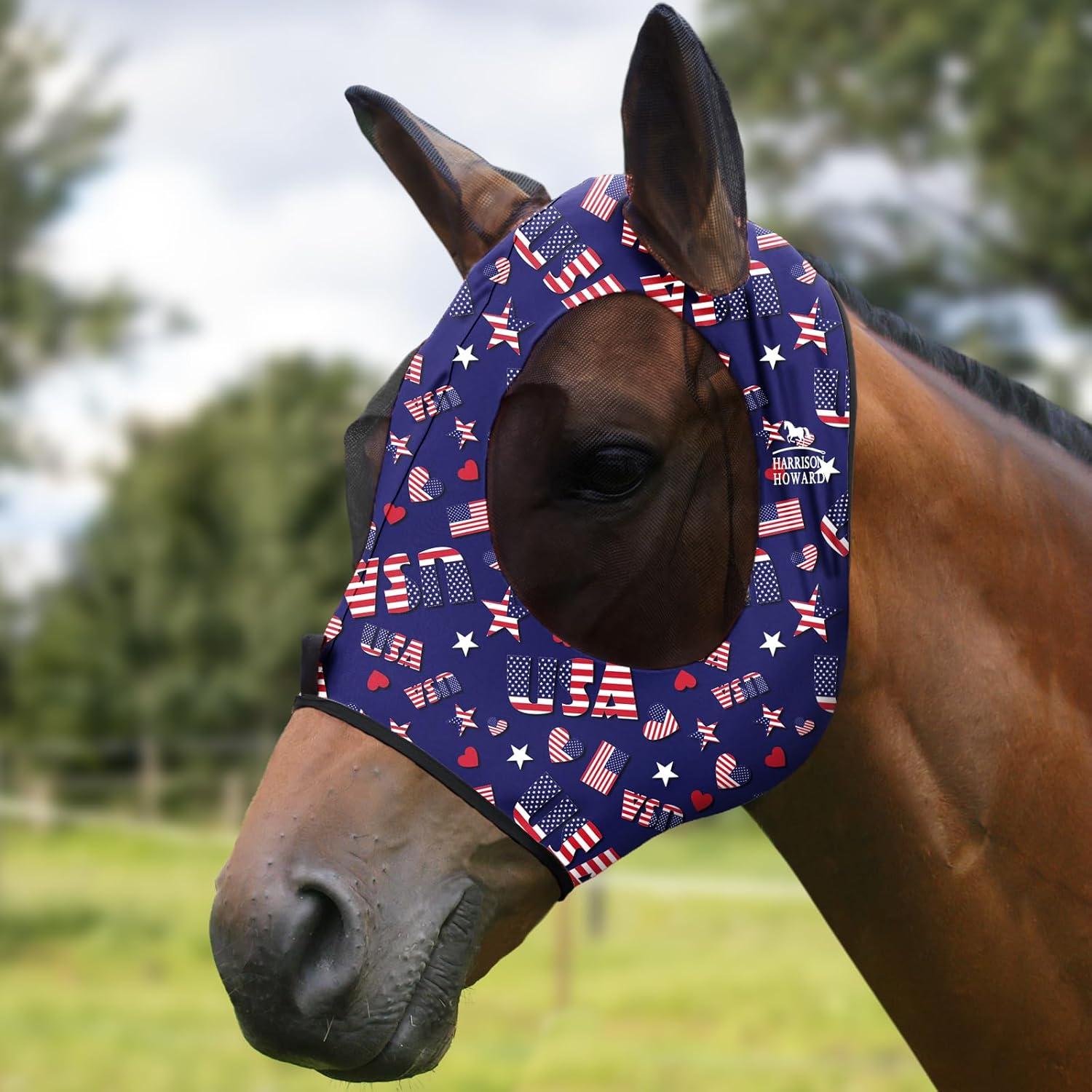 image:imageHarrison Howard Super Comfort Stretchy Fly Mask Large Eye Space with UV Protection Soft on Skin with Breathability Star MediumClassic Letters
