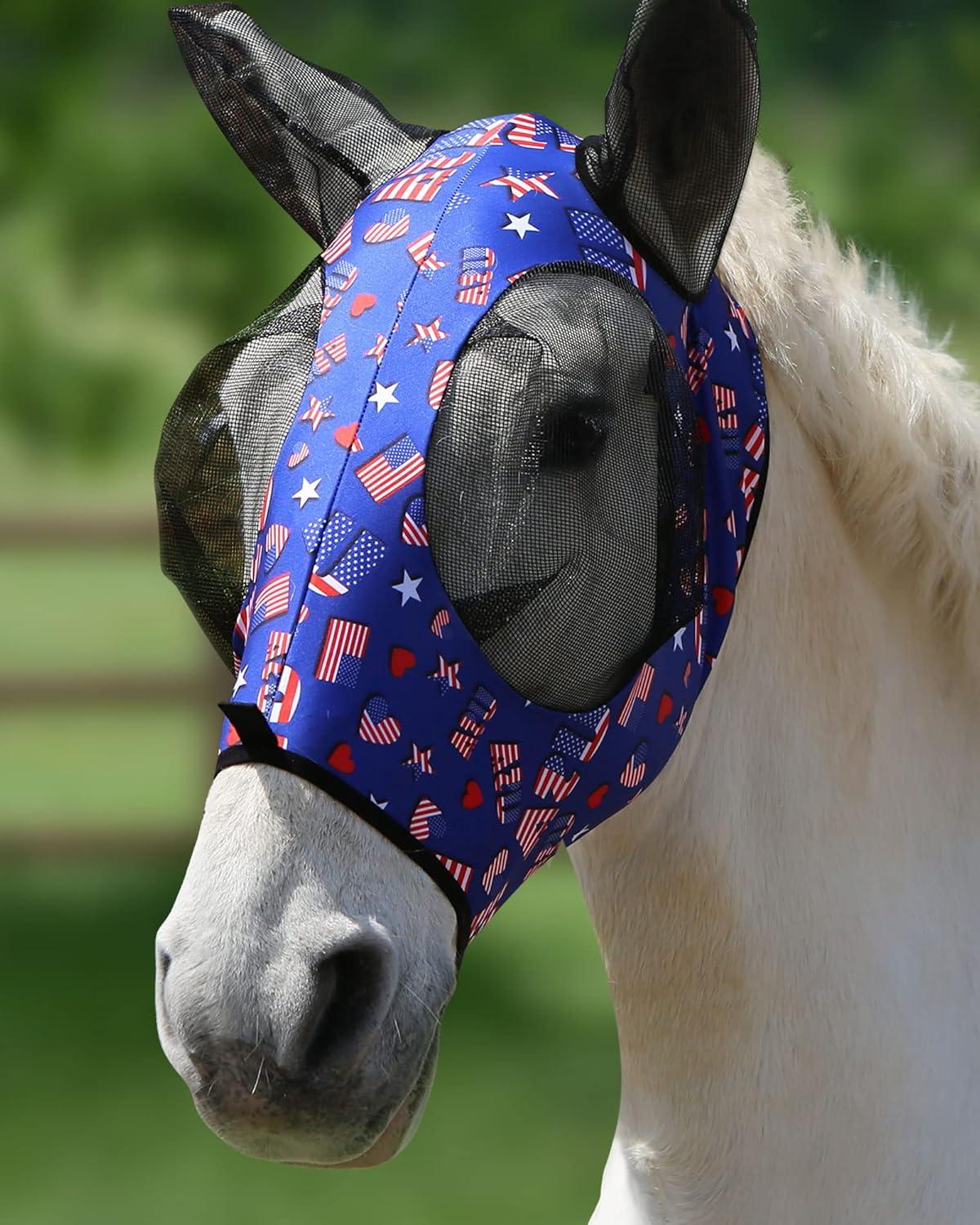 image:imageHarrison Howard Super Comfort Stretchy Fly Mask Large Eye Space with UV Protection Soft on Skin with Breathability Star MediumClassic Letters