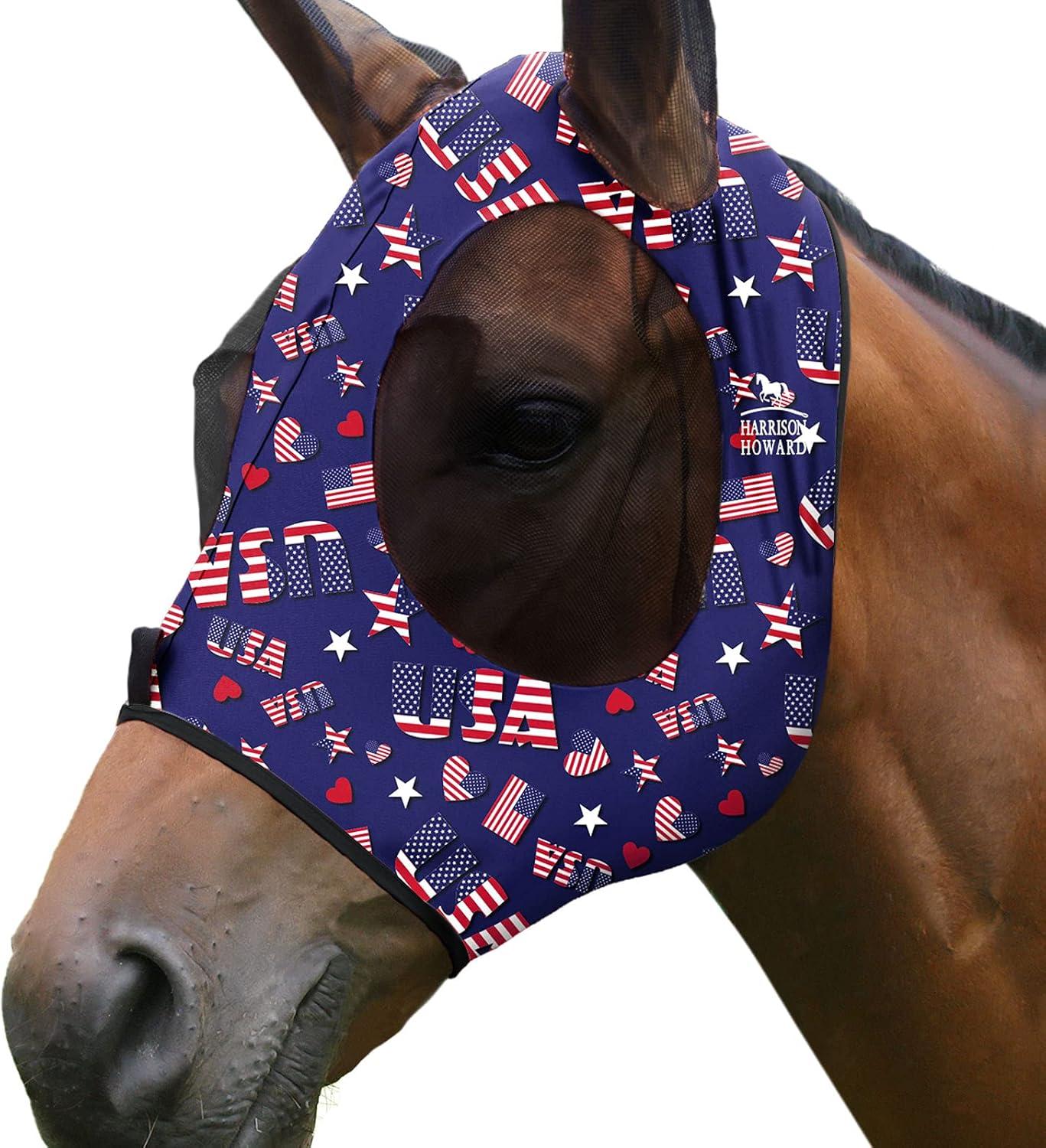 image:imageHarrison Howard Super Comfort Stretchy Fly Mask Large Eye Space with UV Protection Soft on Skin with Breathability Star MediumClassic Letters