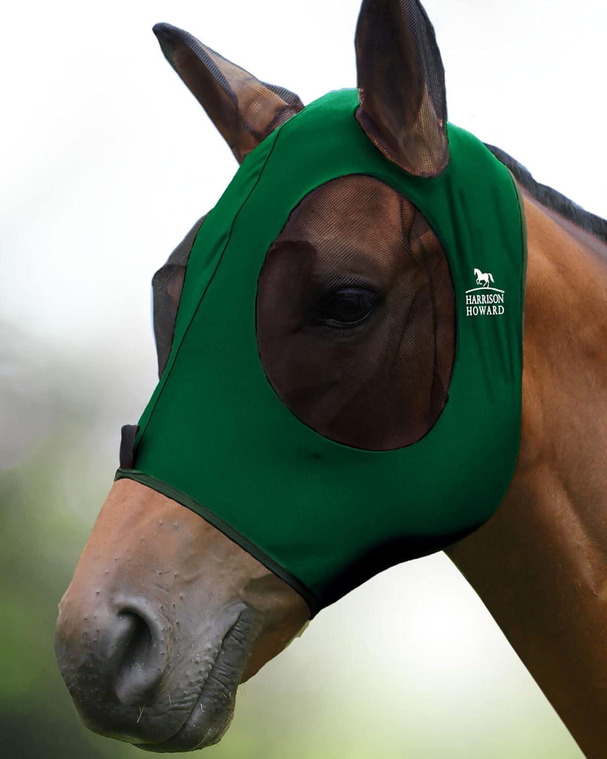 image:imageHarrison Howard Super Comfort Stretchy Fly Mask Large Eye Space with UV Protection Soft on Skin with Breathability Star MediumDeep Green