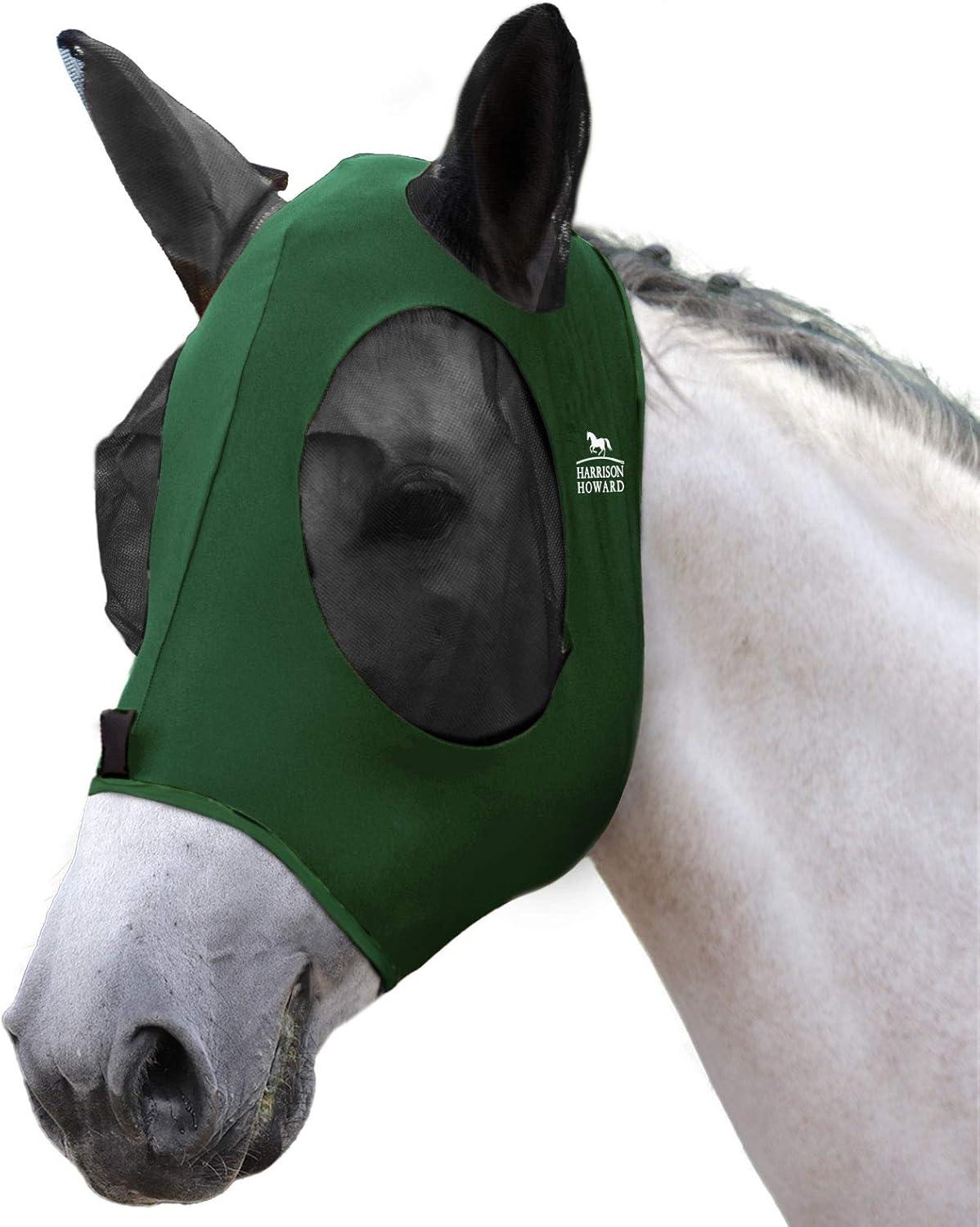 image:imageHarrison Howard Super Comfort Stretchy Fly Mask Large Eye Space with UV Protection Soft on Skin with Breathability Star MediumDeep Green