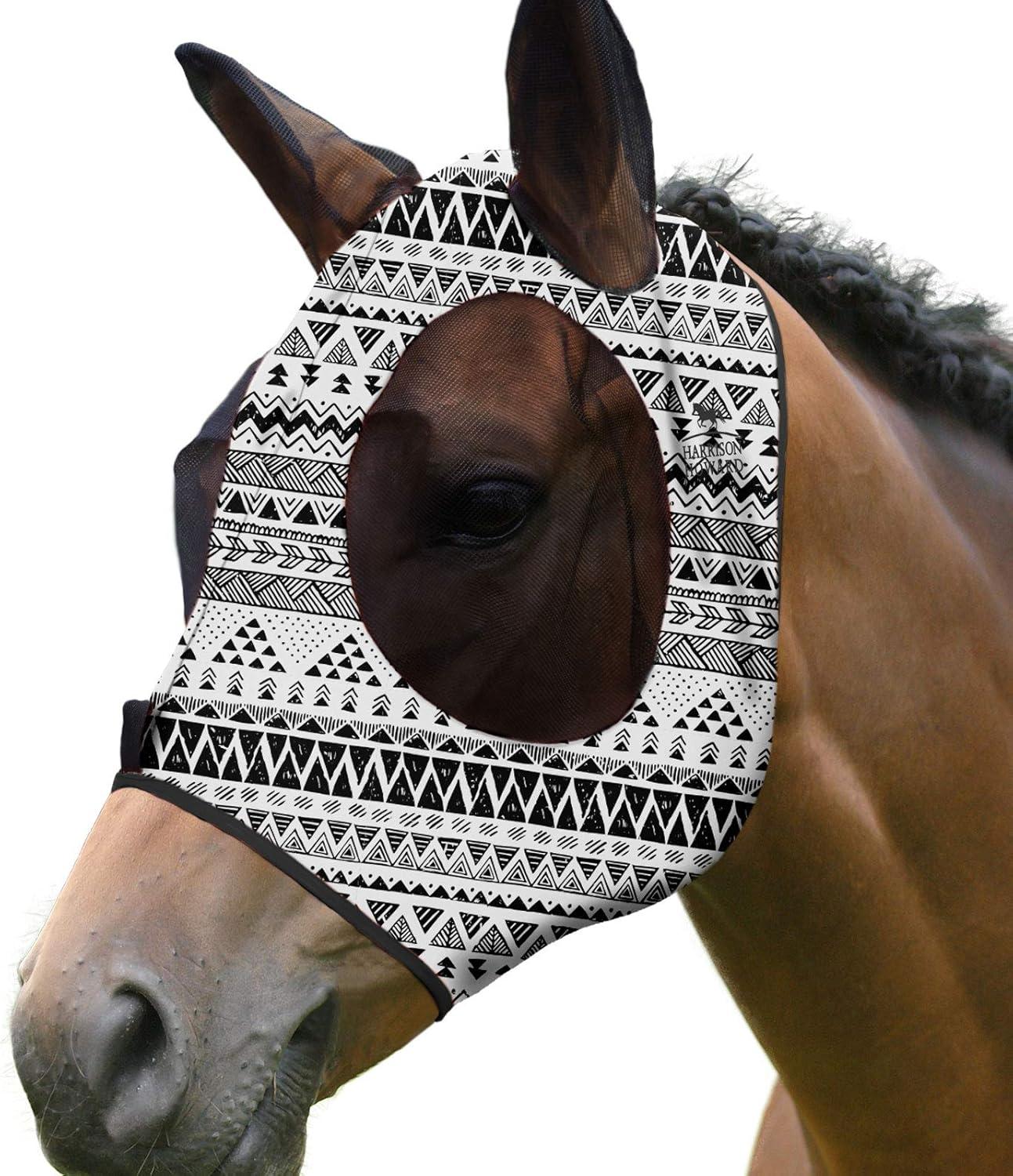 image:imageHarrison Howard Super Comfort Stretchy Fly Mask Large Eye Space with UV Protection Soft on Skin with Breathability Star MediumDoodle Aztec