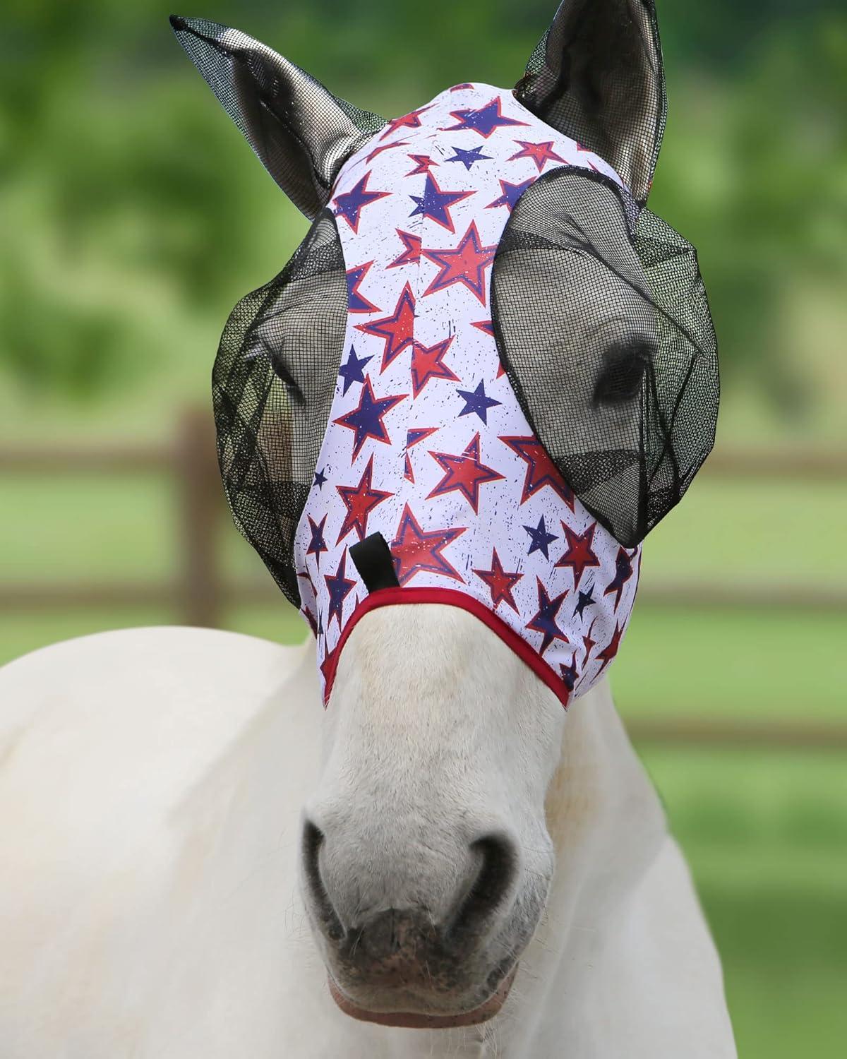 image:imageHarrison Howard Super Comfort Stretchy Fly Mask Large Eye Space with UV Protection Soft on Skin with Breathability Star MediumDream Star