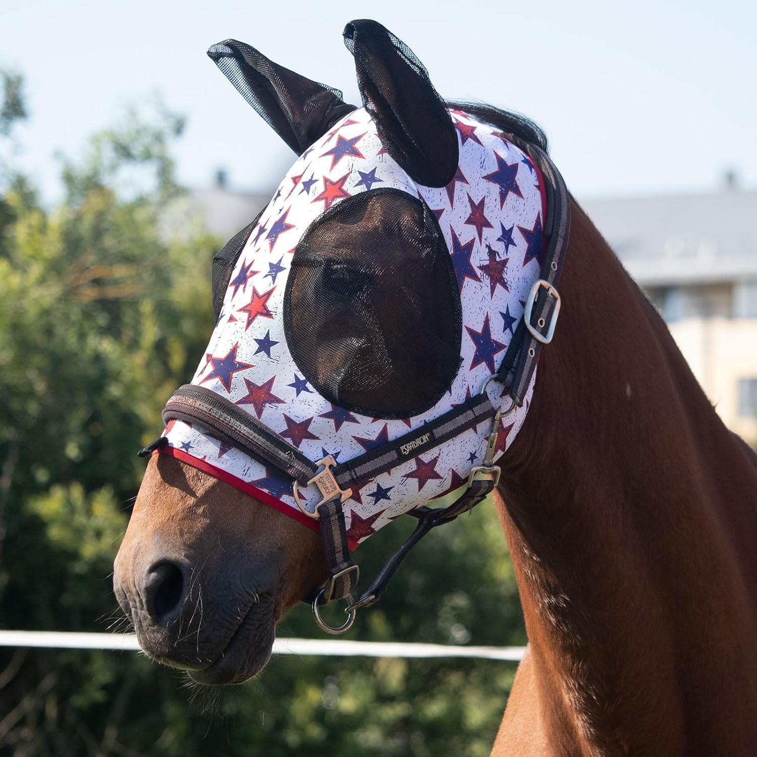 image:imageHarrison Howard Super Comfort Stretchy Fly Mask Large Eye Space with UV Protection Soft on Skin with Breathability Star MediumDream Star