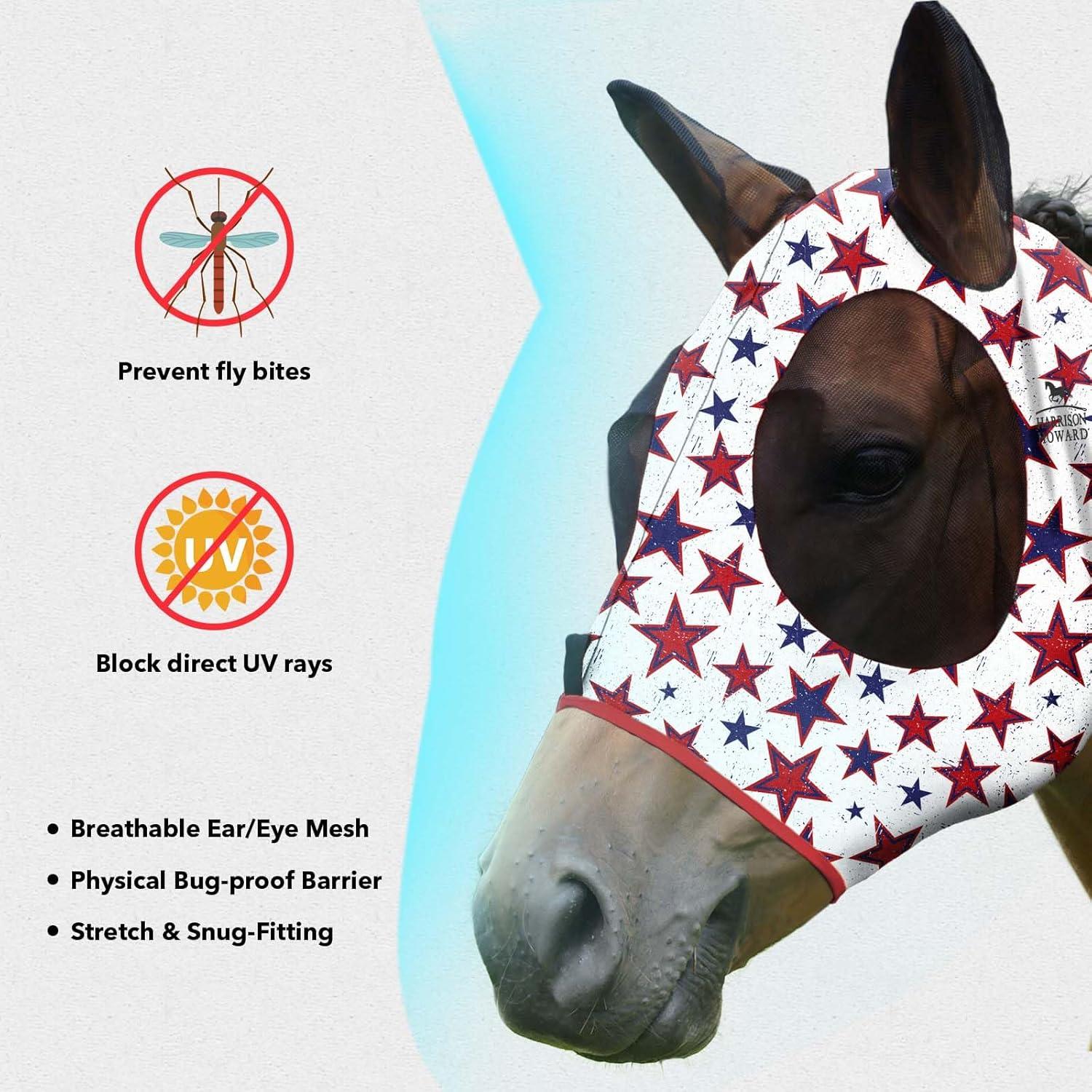image:imageHarrison Howard Super Comfort Stretchy Fly Mask Large Eye Space with UV Protection Soft on Skin with Breathability Star MediumDream Star